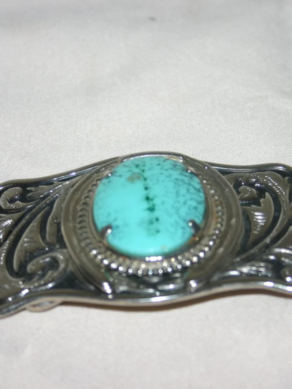 Silver Tone Men's Metal Belt Buckle with Turquoise Center B-330